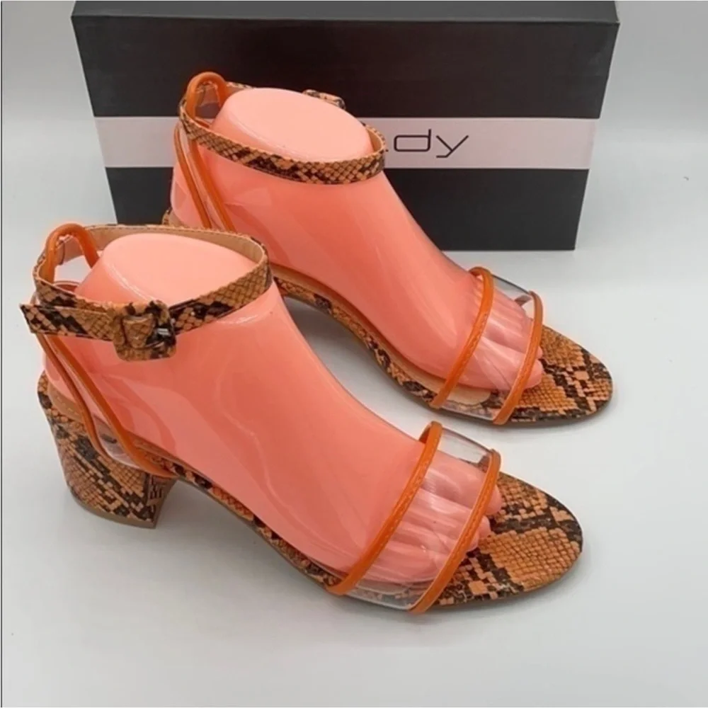 UNILADY Neon Orange Snake Ada block heel sandals